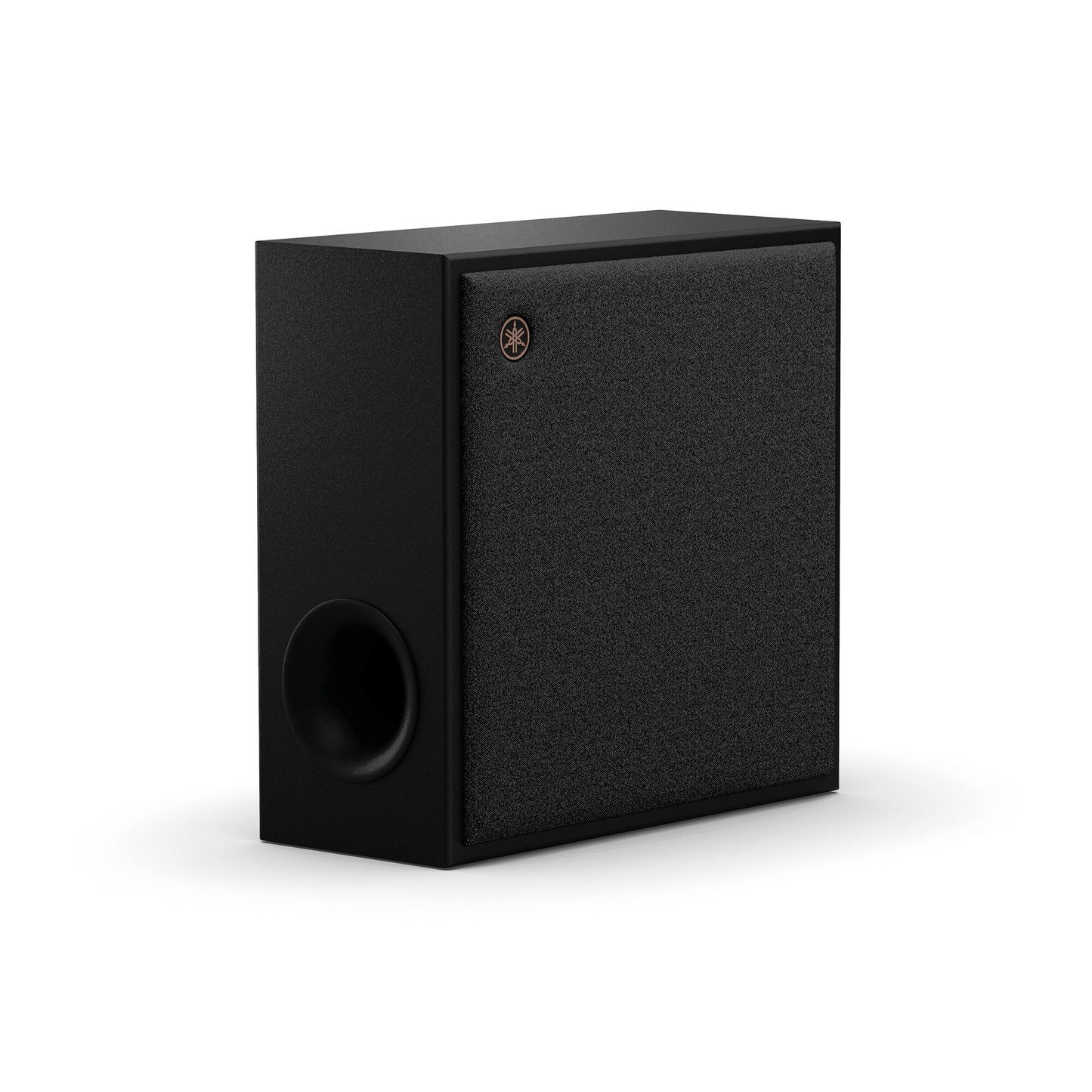 Yamaha True X Surround-Set PK-TRUE50A Schwarz Schrägansicht des Subwoofers von der Seite mit Bassreflexport