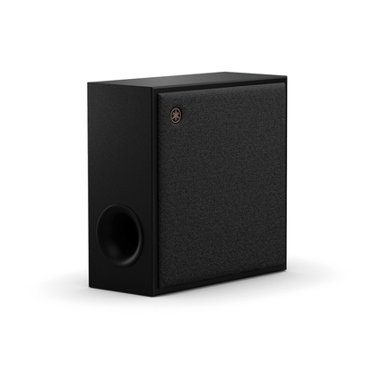 Yamaha True X Surround-Set PK-TRUE50A Schwarz Schrägansicht des Subwoofers von der Seite mit Bassreflexport