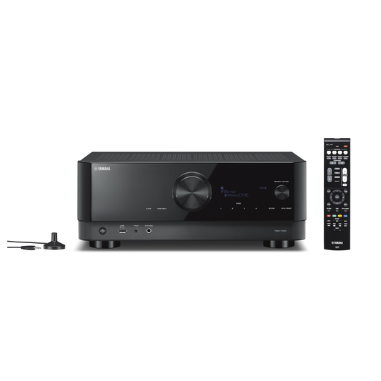 Yamaha TSR-700 AV-Receiver Schwarz Frontansicht mit Fernbedienung und Einmessmikrofon