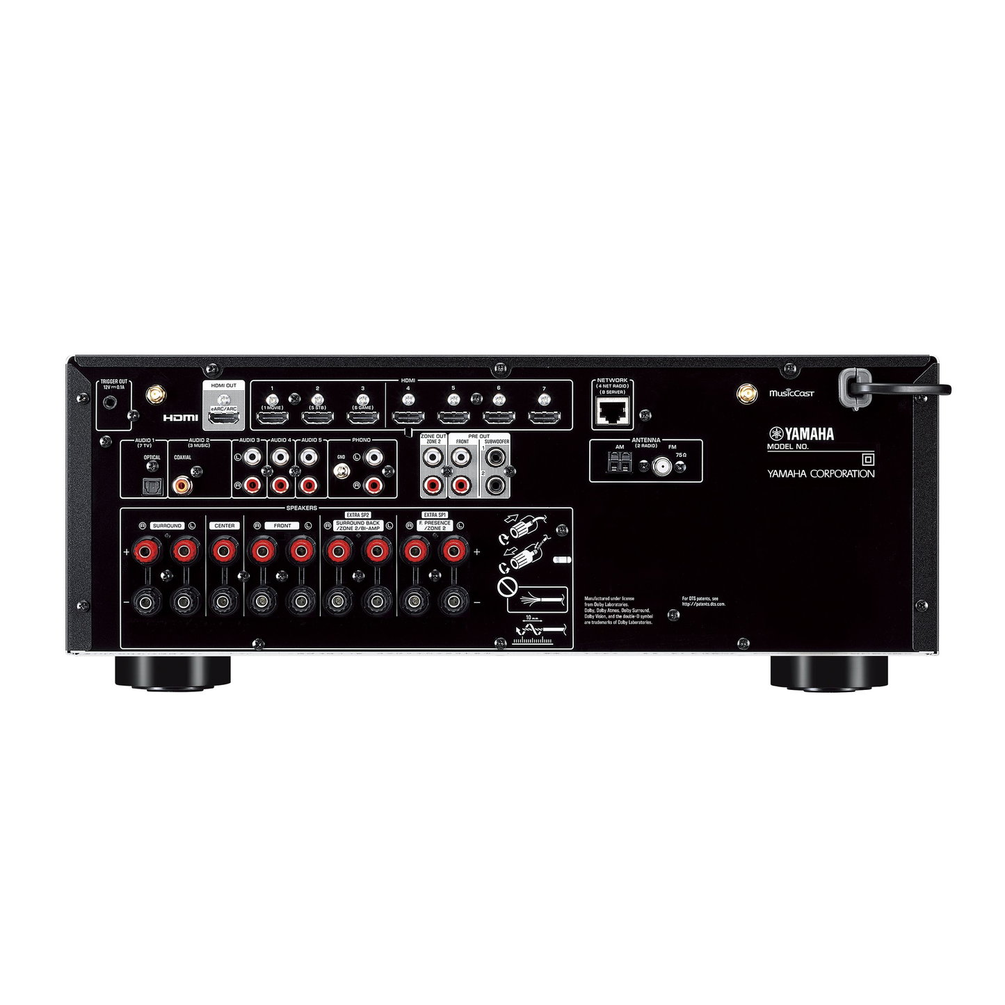Yamaha TSR-700 AV-Receiver Schwarz Rückansicht mit HDMI-Anschlüssen und Lautsprecherterminals