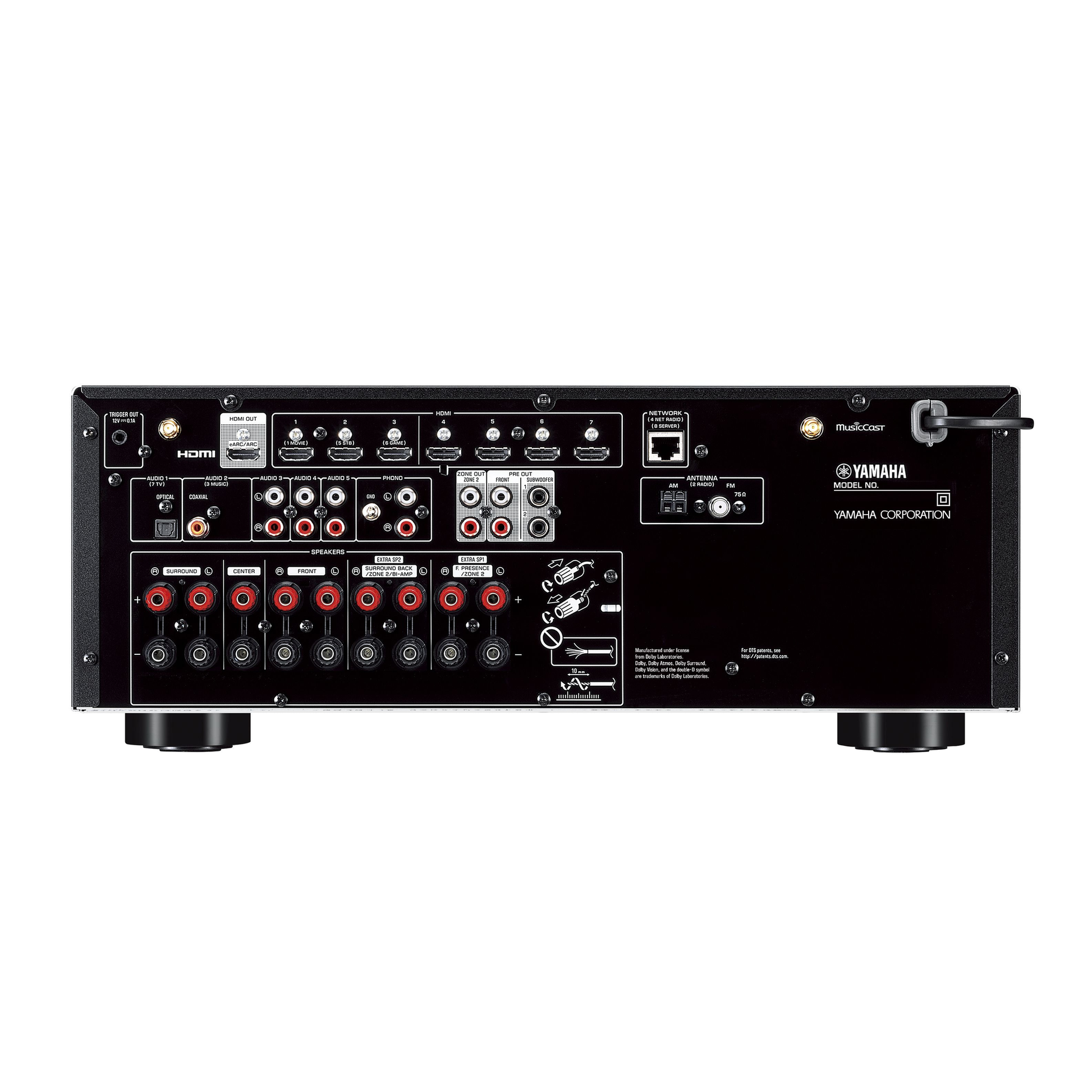 Yamaha TSR-700 AV-Receiver Schwarz Rückansicht mit HDMI-Anschlüssen und Lautsprecherterminals