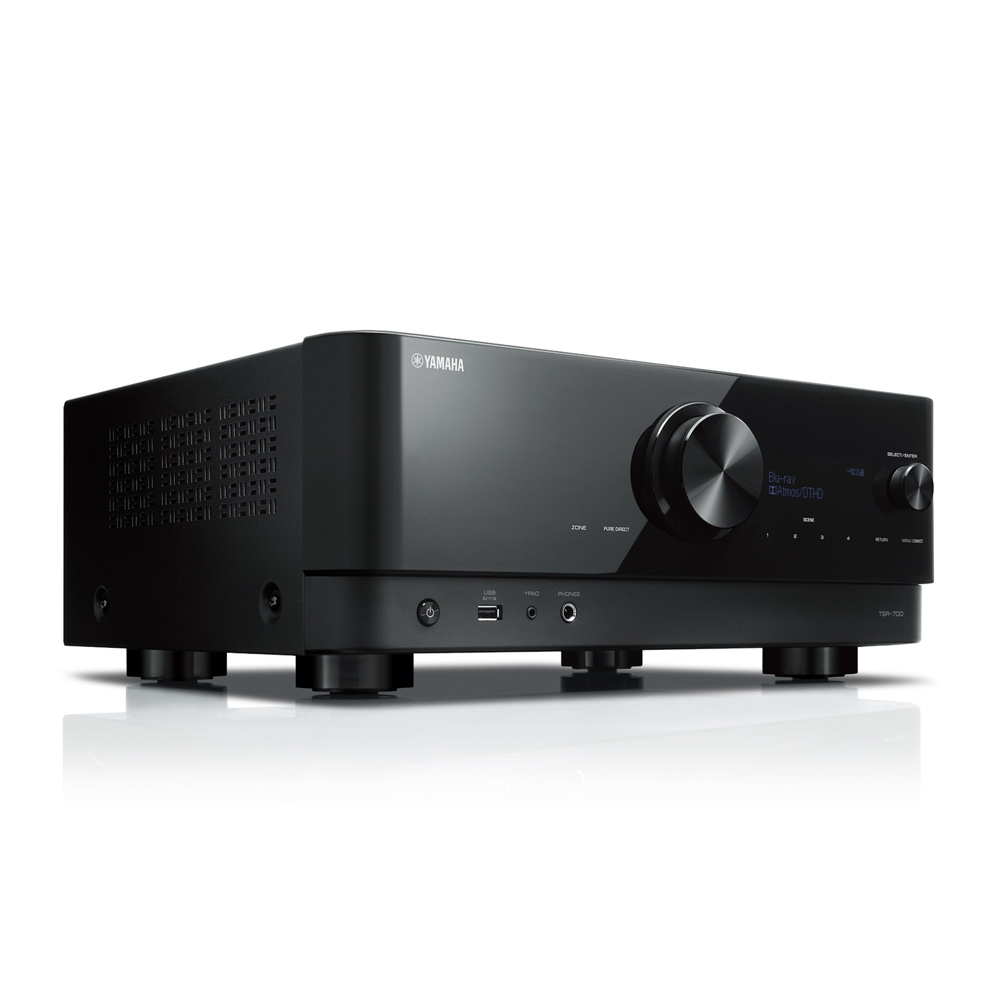 Yamaha TSR-700 AV-Receiver Schwarz Schrägansicht mit Lüftungsgitter und Lautstärkeregler