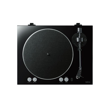 Yamaha TT-N503 MusicCast-Plattenspieler Schwarz Draufsicht mit Plattenteller und Bedientasten