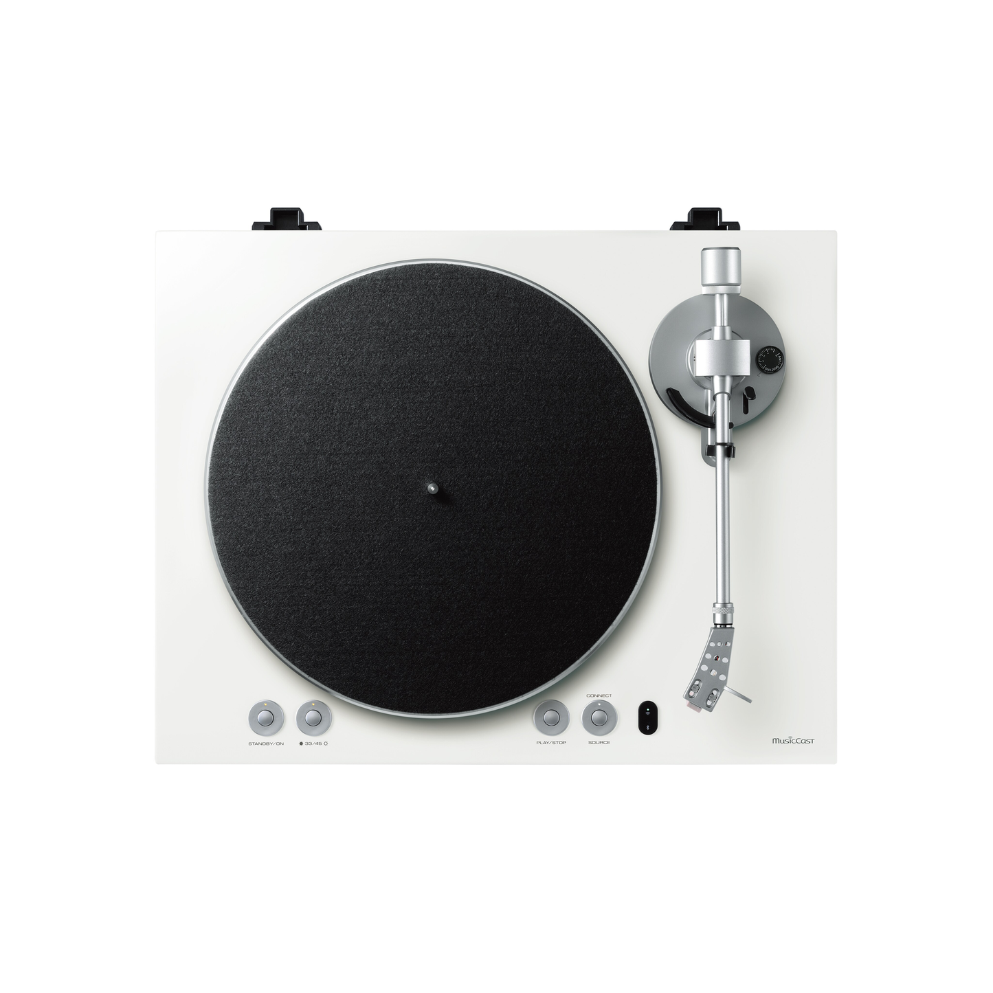 Yamaha TT-N503 MusicCast-Plattenspieler Weiss Draufsicht mit Plattenteller und Bedientasten