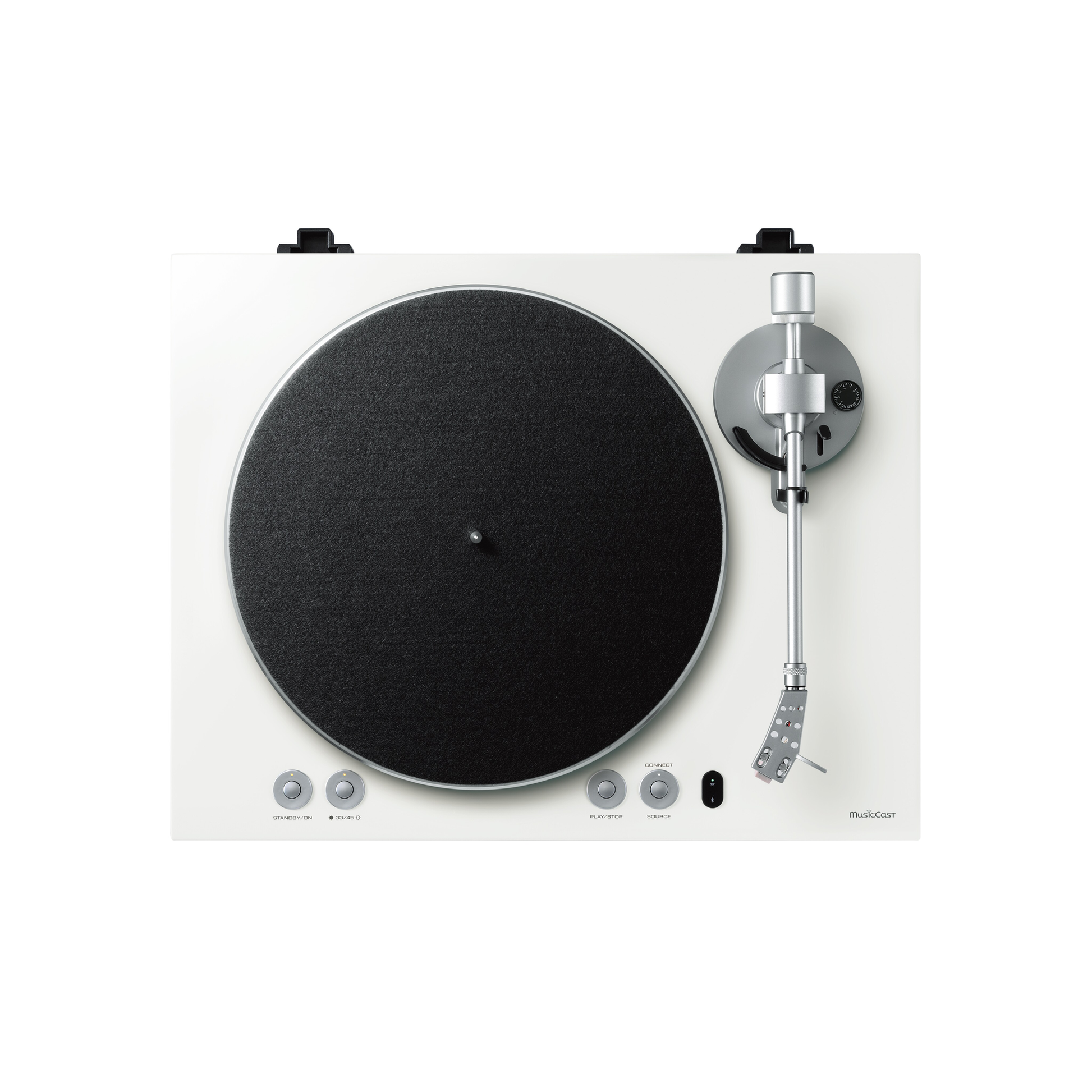 Yamaha TT-N503 MusicCast-Plattenspieler Weiss Draufsicht mit Plattenteller und Bedientasten