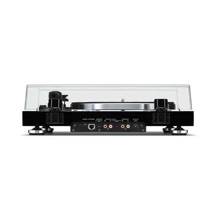 Yamaha TT-N503 MusicCast-Plattenspieler Rückansicht mit Netzwerkanschluss, Cinch-Ausgang und Phono-Umschalter