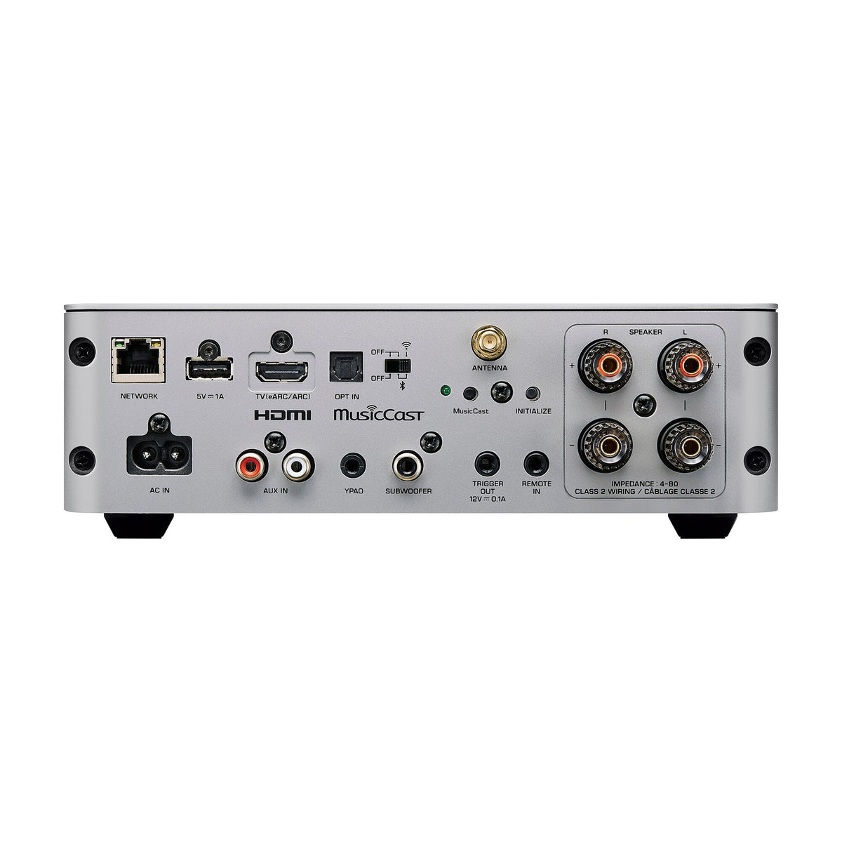 Yamaha WXA-70A Streaming-Verstärker Silber Rückansicht mit Anschlussfeld