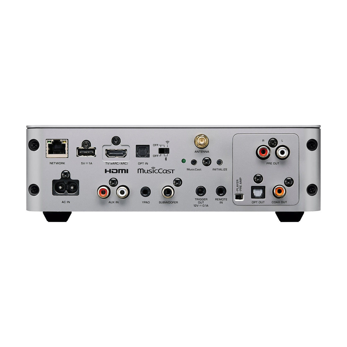 Yamaha WXC-70A Streaming-Vorverstärker Silber Rückansicht mit Anschlussfeld