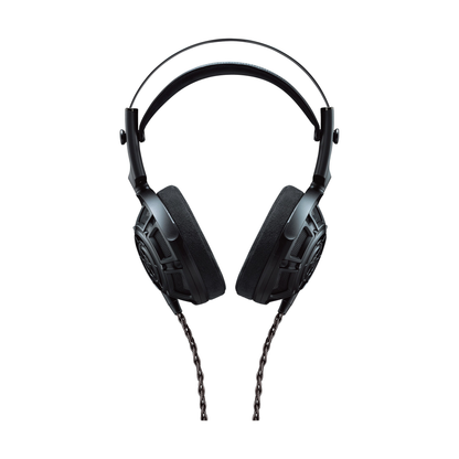 Yamaha YH-5000SE Kopfhörer Frontansicht mit Kabel und Wildleder-Ohrpolstern