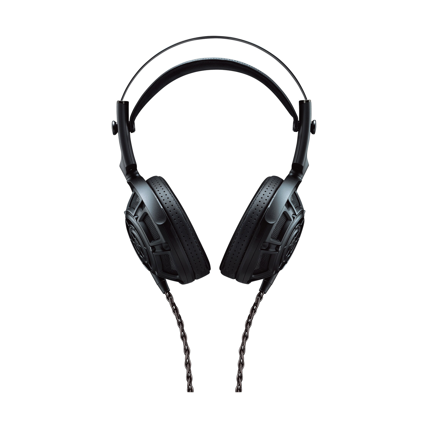 Yamaha YH-5000SE Kopfhörer Frontansicht mit angeschlossenem Kabel und Leder-Ohrpolstern
