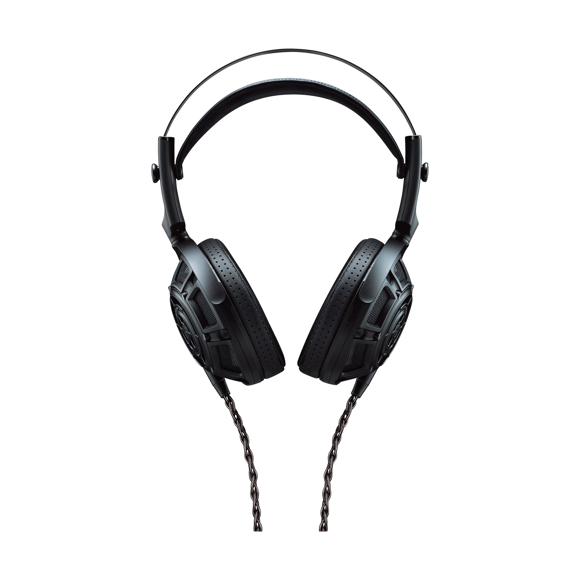 Yamaha YH-5000SE Kopfhörer Frontansicht mit angeschlossenem Kabel und Leder-Ohrpolstern