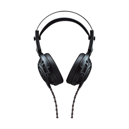Yamaha YH-5000SE Kopfhörer Frontansicht mit angeschlossenem Kabel und Leder-Ohrpolstern
